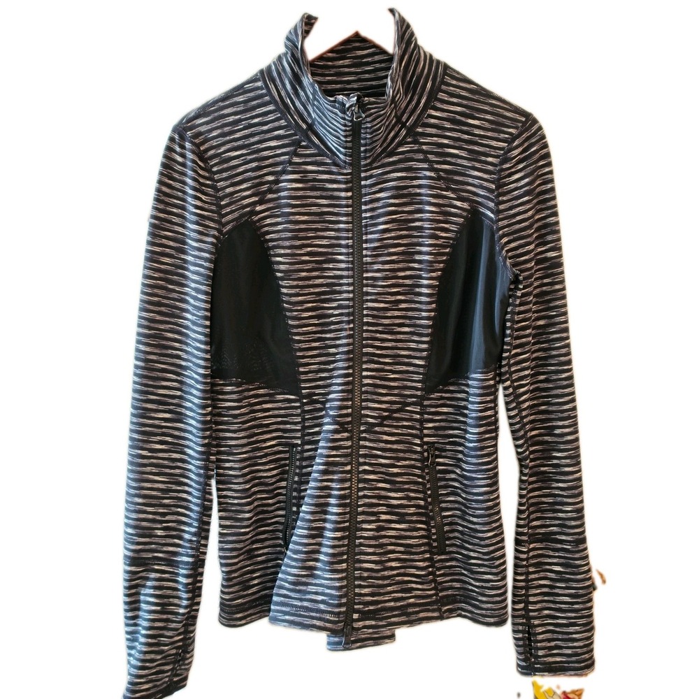 Zella Women's Size Large Black Polyester Spandex Full Zip Track Jacket Reflector